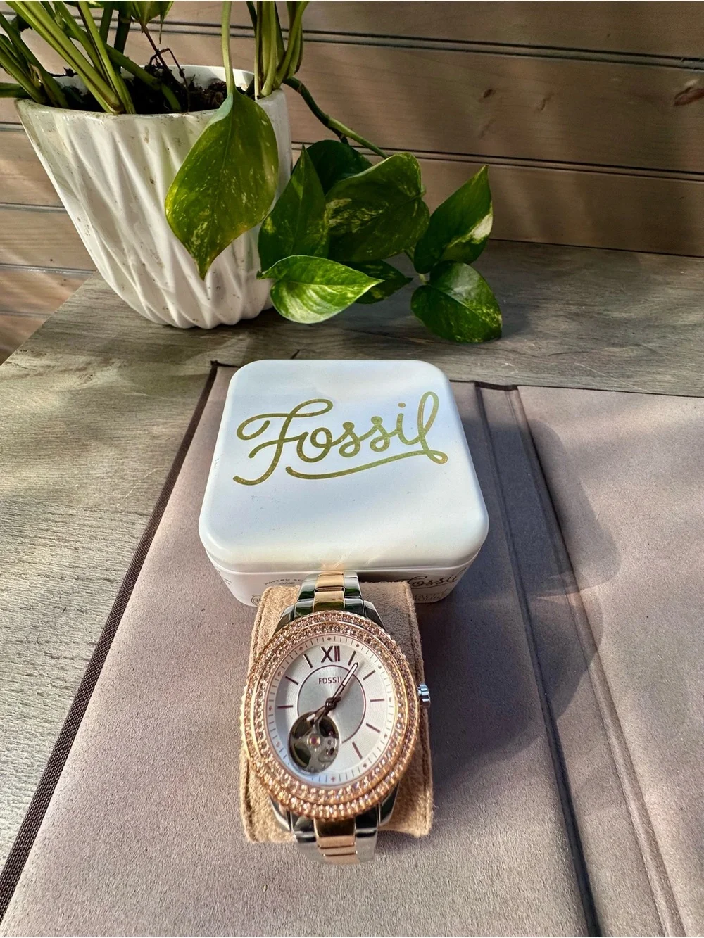 Fossil Two-Tone Rose Gold and Silver Crystal-Accent Women's Watch